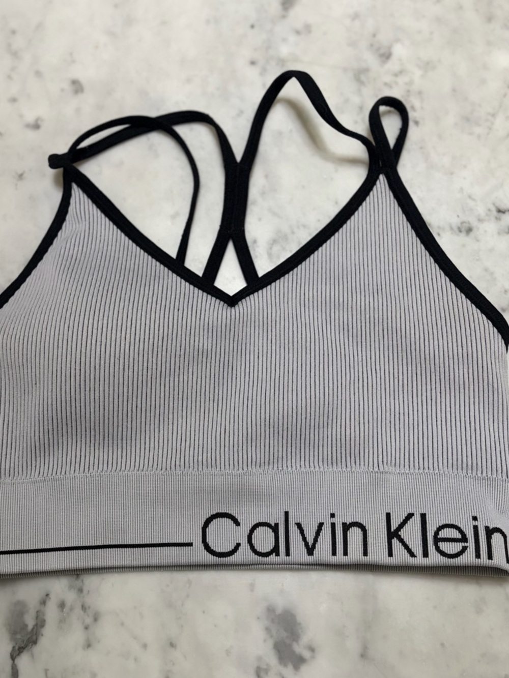 Calvin Klein Light Gray Ribbed Bralette with Black Trim